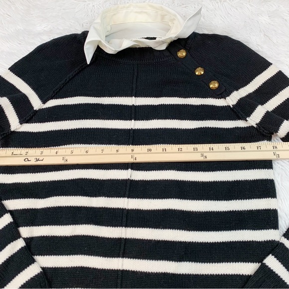 Lauren Ralph Lauren long sleeve layered striped sweater collared gold button - Picture 3 of 10